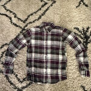 Women's Plaid Button Down Shirt - Black, White, and Purple
